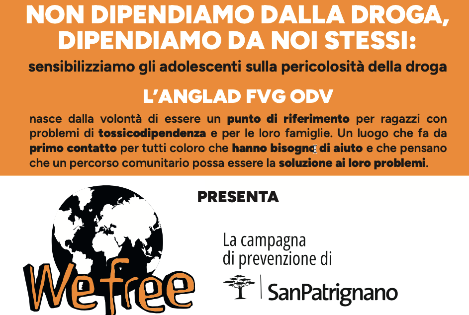 L’ANGLAD FVG ODV COINVOLGE SAN PATRIGNANO CON IL PROGETTO WEFREE PER FARE PREVENZIONE NELLE SCUOLE DEL FVG